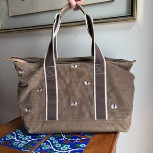 RARE L.L. Bean Vintage XL Green Cotton Corduroy Springer Spaniel Dog Tote Bag